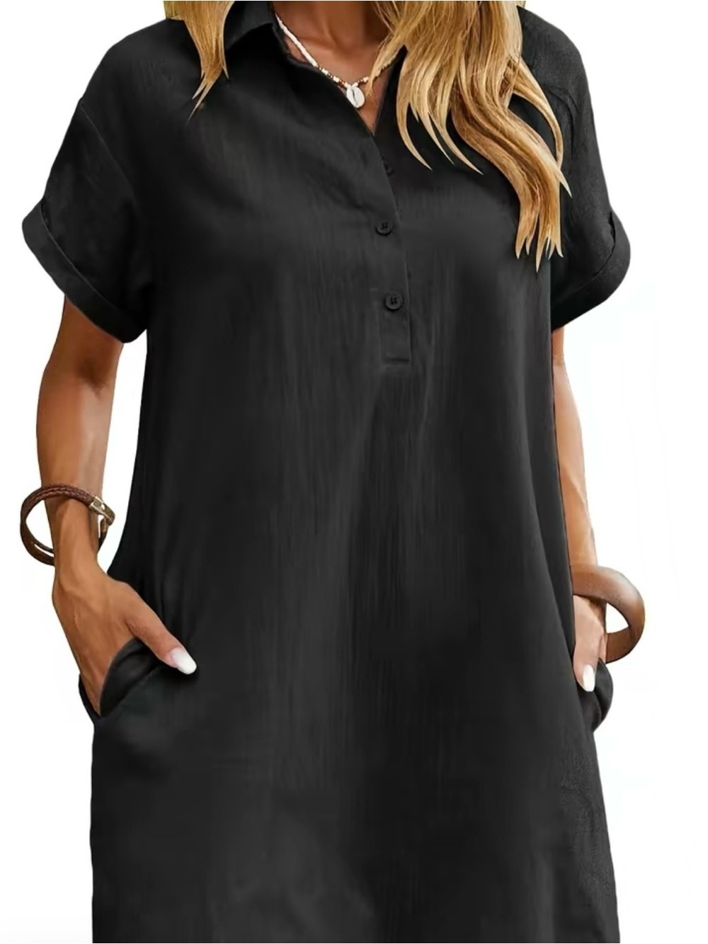 Women's Black Cotton V-Neck Short Sleeve Shirt Dress 2xl NWT